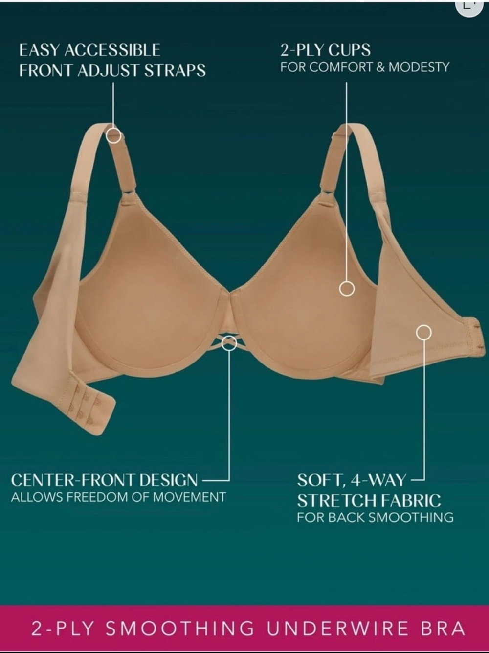 Vanity Fair Radiant Women's Underwire Bra - 2-Ply Back and Side Smoothing 40C - Picture 13 of 13